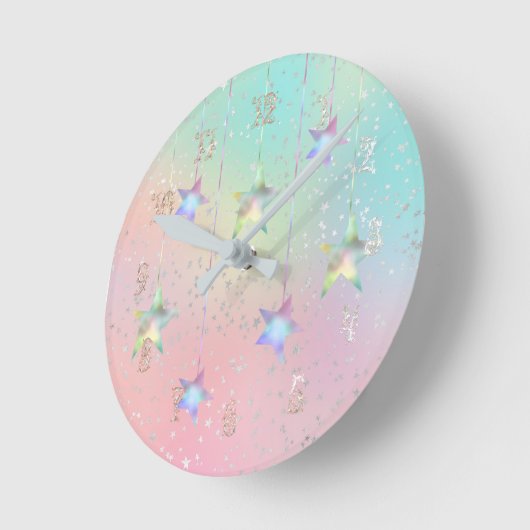 パステルはホログラフィックスターとリボンかわいい旋回 ラウンド壁時計 (傾斜)