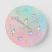 パステルはホログラフィックスターとリボンかわいい旋回 ラウンド壁時計 (正面)