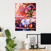 パステルは果実とアスターの花を持つ静かな生活 ポスター (ホームオフィス)