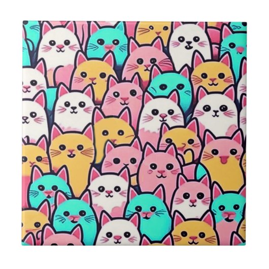 パステルよくはしゃぐで彩られたミニマ数々のリスト猫 タイル (正面)
