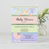 パステルよくはしゃぐベビストライプのーシャワー招待状 招待状 (スタンド正面)
