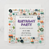 パステルよくはしゃぐ子供の誕生日 招待状 (正面/裏面)