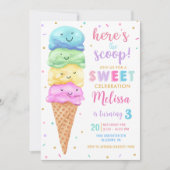 パステルアイスクリームこちらスクープ誕生日 招待状 (正面)
