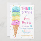 パステルアイスクリームスリースクープおもしろい誕生日 招待状 (正面)