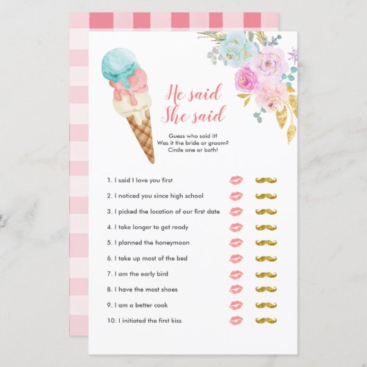 パステルアイスクリームフローラ彼は彼女はゲームカードを言った (正面/裏面)