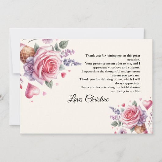 パステルアイスクリームブライダルシャワーサンキューカード 案内状 (裏面)