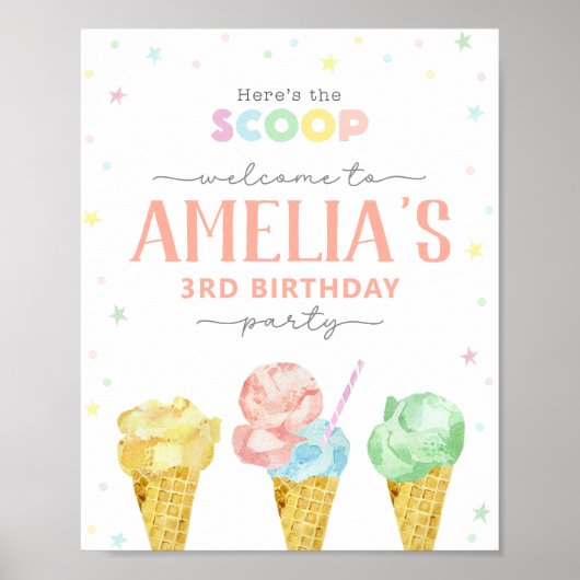 パステルアイスクリーム誕生日ウェルカムサイン ポスター (正面)