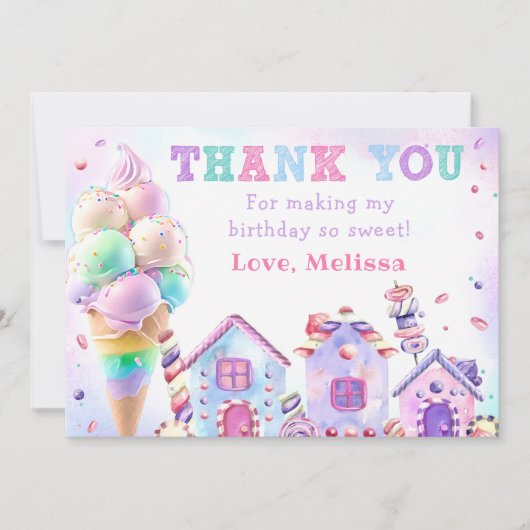 パステルアイスクリーム誕生日サンキューカード サンキューカード (正面)