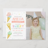 パステルアイスクリーム誕生日フォト招待状 招待状 (正面)