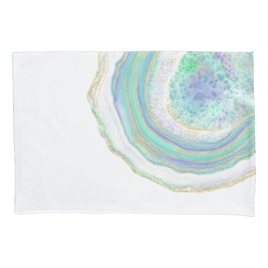 パステルアクアとパープルアガテパターン 枕カバー (正面左)