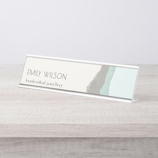 パステルアクアグレークラフトマウンテンウェーブラストエッジ デスクネームプレート (正面)