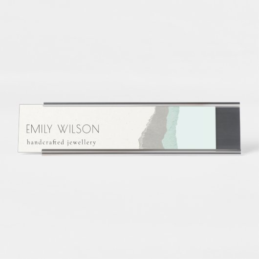 パステルアクアグレークラフトマウンテンウェーブラストエッジ デスクネームプレート (正面)