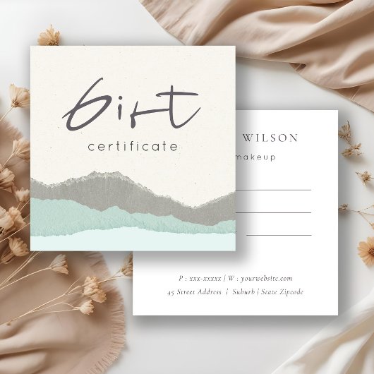 パステルアクアグレークラフトマウンテンギフト証明書 スクエア名刺