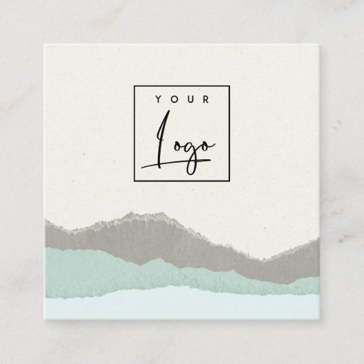 パステルアクアグレークラフトマウンテンラストエッジロゴ スクエア名刺 (正面)