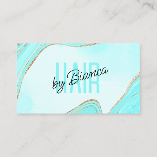 パステルアクアゴールドグリッターアゲートヘアスタイリストサロン 名刺 (裏面)