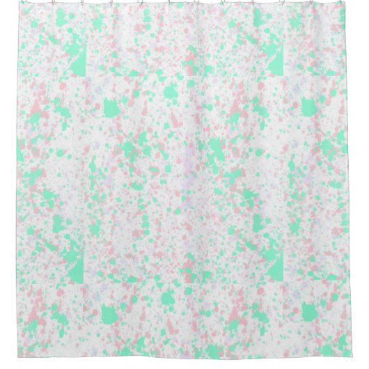 パステルアクアパープル&ホワイト絵を描（ばちゃばちゃ）跳ねる シャワーカーテン (正面)