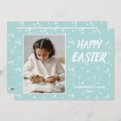 パステルアクアフローラルパターンフォトハッピーイースター シーズンカード (正面/裏面)
