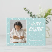 パステルアクアフローラルパターンフォトハッピーイースター シーズンカード (スタンド正面)