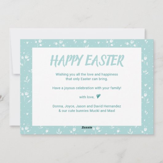 パステルアクアフローラルパターンフォトハッピーイースター シーズンカード (裏面)