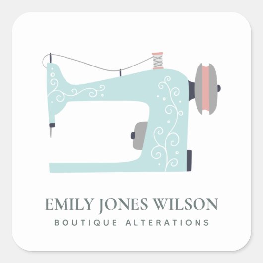 パステルアクアブルー桃ピンク裁縫マシンテーラー スクエアシール (正面)