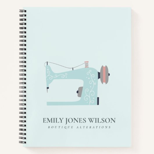 パステルアクアブルー赤面ピンク裁縫機仕立屋 ノートブック (正面)