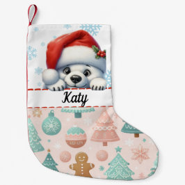 パステルアクセント&スノーフレーク付きクリスマススノーベア スモールクリスマスストッキング