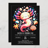 パステルアクソロトルモダン誕生日 招待状 (正面/裏面)