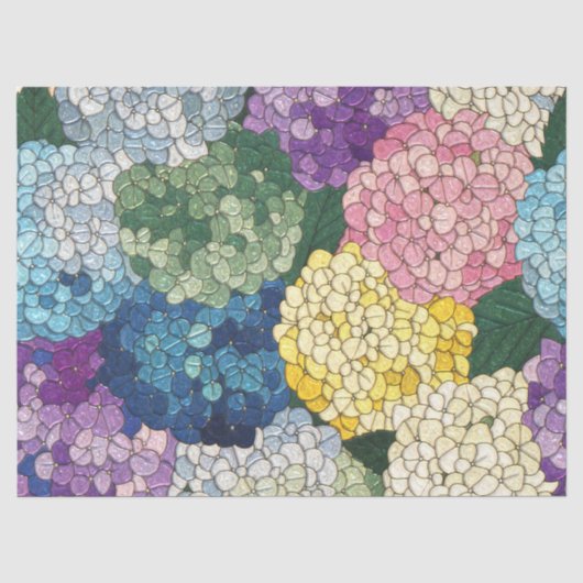 パステルアジサイの花のステンドグラス風デザイン 薄葉紙 (正面)