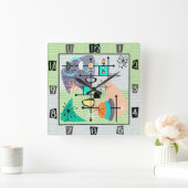 パステルアトミックモダンミッドセンチュリー スクエア壁時計 (ホーム)