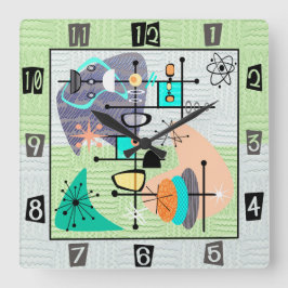 パステルアトミックモダンミッドセンチュリー スクエア壁時計