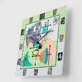 パステルアトミックモダンミッドセンチュリー スクエア壁時計 (傾斜)