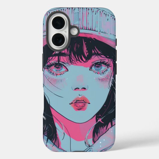 パステルアニメ女子のニット帽アート Case-Mate iPhoneケース (裏面)