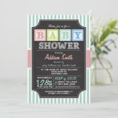 パステルアルファベットブロックチョークボードルベビーシャワー 招待状 (スタンド正面)