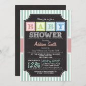 パステルアルファベットブロックチョークボードルベビーシャワー 招待状 (正面/裏面)