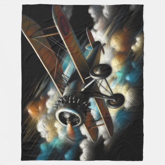 パステルアンティーク二面飛行機飛行機 フリースブランケット (正面)