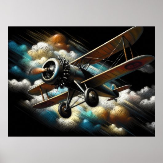 パステルアンティーク二面飛行機飛行機 ポスター (正面)