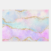 パステルアンド金ゴールドフェイクグリッターアゲート ラッピングペーパーシート (正面2)