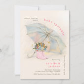 パステルアンブレラフローラピンクブーツベビー散水 招待状 (正面)
