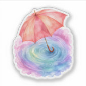 パステルアンブレラ雨の波紋ウォーターカラーアート シール (正面)