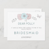 パステルアート花模様バタフライブライデスメイドリクエスト ポストカード (正面/裏面)