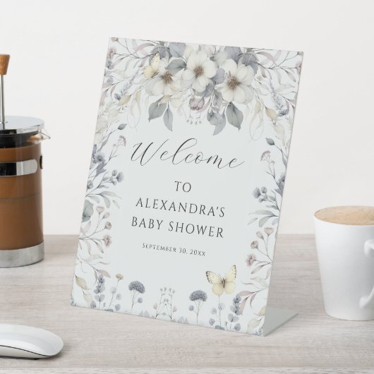 パステルアールヌーボーフラワーバタフライベビーガール 台座サイン (インサイチュ)