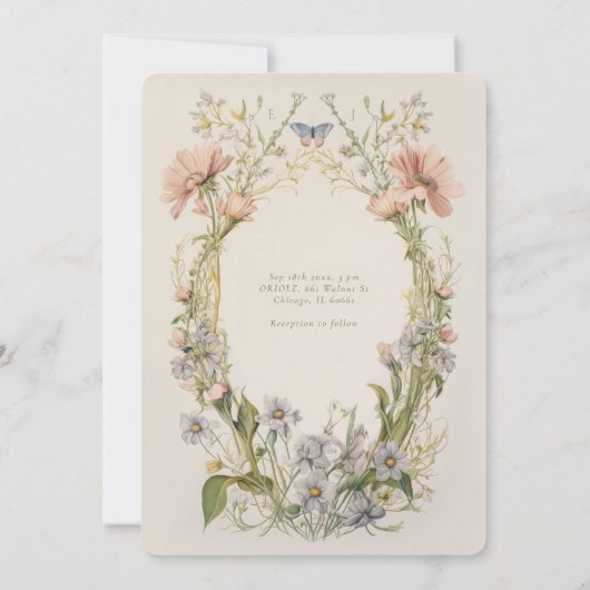パステルアールヌーボーワイルドフラワー結婚式招待状 招待状 (裏面)