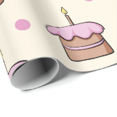 パステルイエローとピンクケーキとハート誕生日 ラッピングペーパー (ロールコーナー)