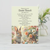 パステルイエローのイースターバーンチ ウサギと一緒 招待状 (スタンド正面)
