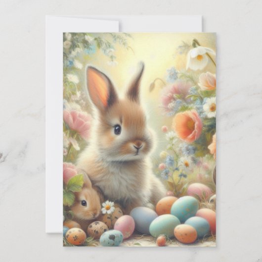 パステルイエローのイースターバーンチ ウサギと一緒 招待状 (裏面)
