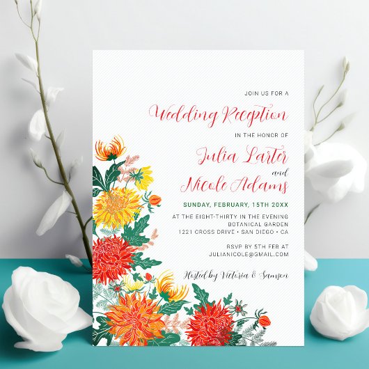 パステルイエローの春のダリアの結婚披露宴 招待状