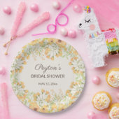 パステルイエローウォーターカラーフラワーズブライダルシャワーパップ ペーパープレート (パーティー)
