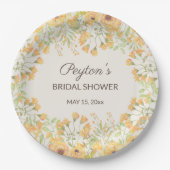 パステルイエローウォーターカラーフラワーズブライダルシャワーパップ ペーパープレート (正面)