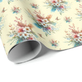 パステルイエローウォーターカラーフローラクロスイースター ラッピングペーパー (ロールコーナー)