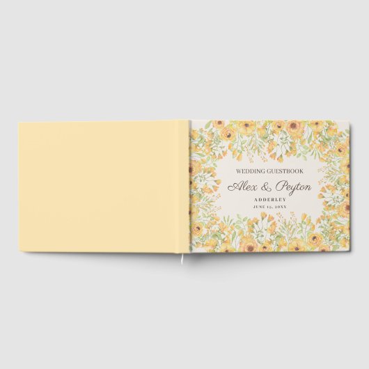 パステルイエローウォーターカラー結婚フローラ ゲストブック (全面)